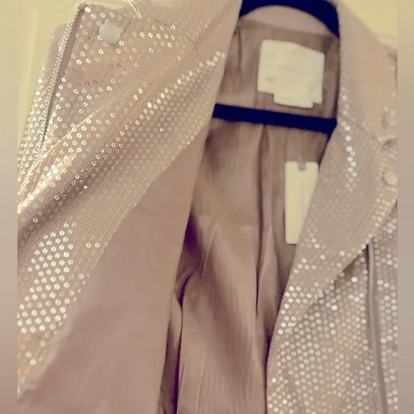 Anthropologie Cropped Pink/Nude Sequin Moto Jacket — NWT - Picture 6 of 8